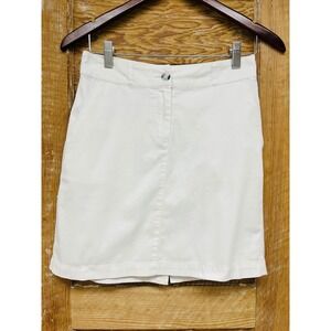 Zolla XS White Cotton Mini Skirt Casual Preppy Back Flap Pockets Beachy Coastal